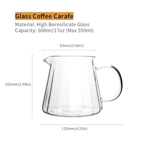 Heat Resistant Borosilicate Glass Carafe, 500ml Pour Over Coffee Server