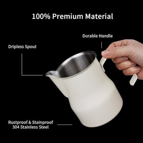 WatchGet 15oz Stainless Steel Milk Frothing Pitcher, White