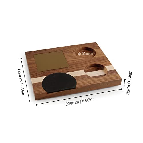 watchget Espresso Tamper Station Holder with Mat, Pitcher Holder, Coffee Distributor Golden Accessories Walnut