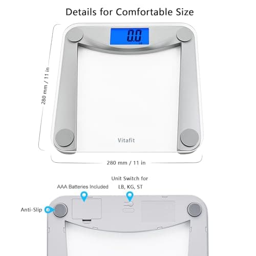 Vitafit Digital Bathroom Scale - High Accuracy, 400lb Capacity, Clear Glass Display