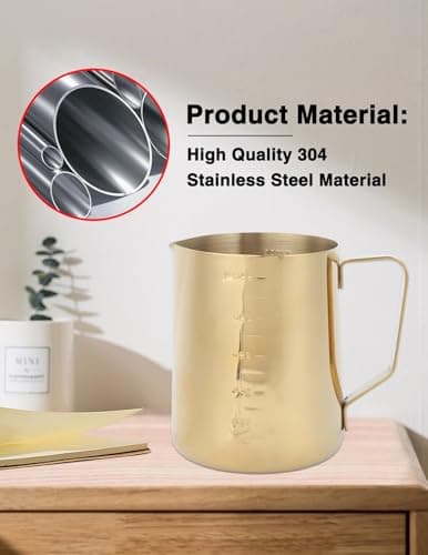 Stainless Steel 20 oz Gold Milk Frother with Cup & Handle, Perfect for Latte Art