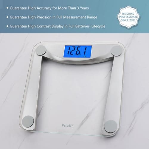 Vitafit Digital Bathroom Scale - High Accuracy, 400lb Capacity, Clear Glass Display