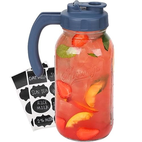 Soligt Glass Mason Jar Pitcher, 64 oz, Leak-proof Lid, Sun Tea/Iced Tea Compatible