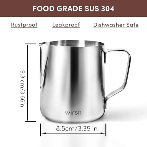 Wiresh 12oz Stainless Steel Milk Frothing Pitcher for Espresso, Latte and Cappuccino