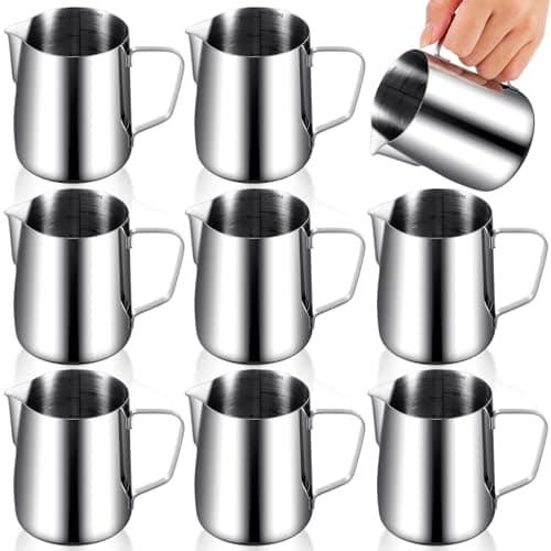 Dandat 8-Pc Espresso Milk Frothing Pitcher Set 12 Oz Stainless Steel