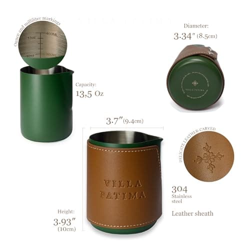 Premium Stainless Steel Handleless 14oz Milk Frothing Pitcher - Barista Gift Box - Green
