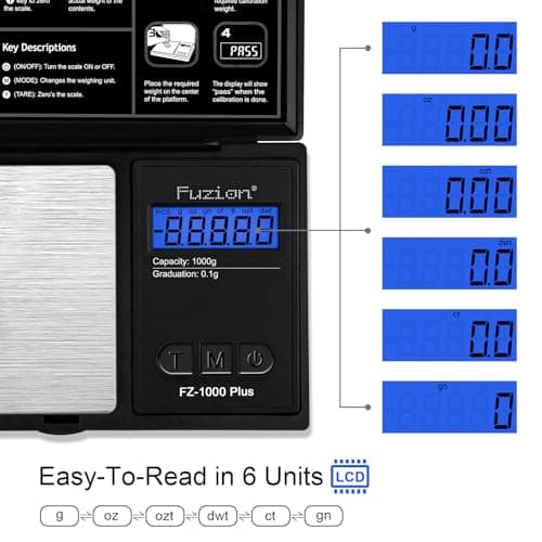Fuzion Digital Pocket Scale .1g Accurate 1000g for Food Jewelry Herbs Spices Coins Grams & Ounces