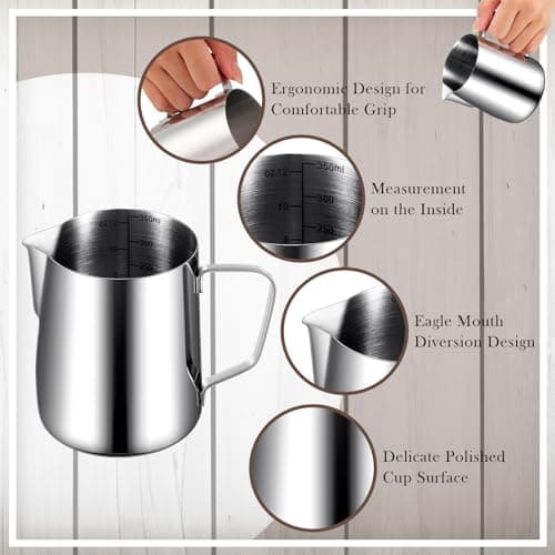 Dandat 8-Pc Espresso Milk Frothing Pitcher Set 12 Oz Stainless Steel