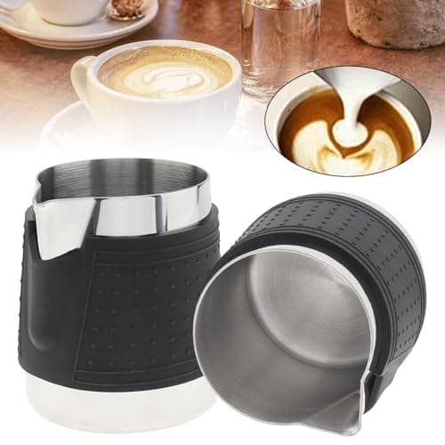 2PC 12 oz Stainless Steel Handleless Milk Pitcher with Round Spout