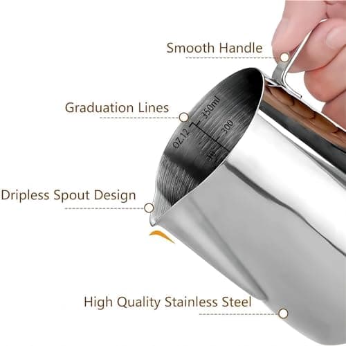 Stainless Steel 12oz Milk Frothing Pitcher for Espresso Machine