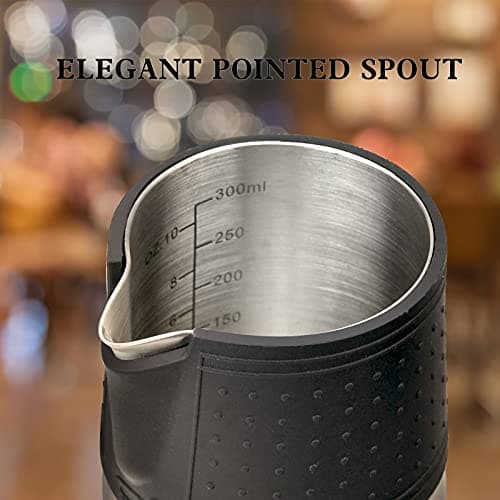 HOMEE 12oz Stainless Steel Milk Frothing Pitcher with Heat Resistant Silicone Grip