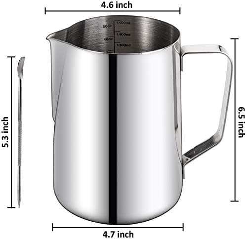 Nicunom 50oz Stainless Steel Milk Frothing Pitcher for Latte Art Espresso Machines