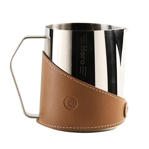 Bright 16oz 304 Stainless Steel Milk Frothing Pitcher with PU Leather, Premium Barista Tool