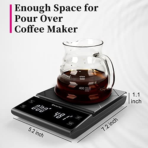 KitchenTour Digital Coffee Scale with Timer - 3kg/0.1g Precision Black