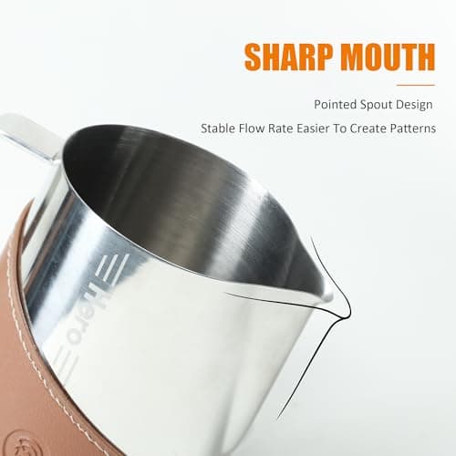 Bright 16oz 304 Stainless Steel Milk Frothing Pitcher with PU Leather, Premium Barista Tool