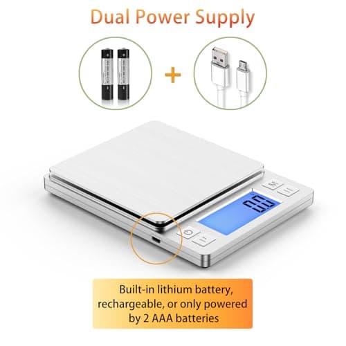 BOMATA Upgraded Small Precision Kitchen Scale, 0.1g Accurate, 3000g Capacity, USB Rechargeable, Jewelry Measuring Digita