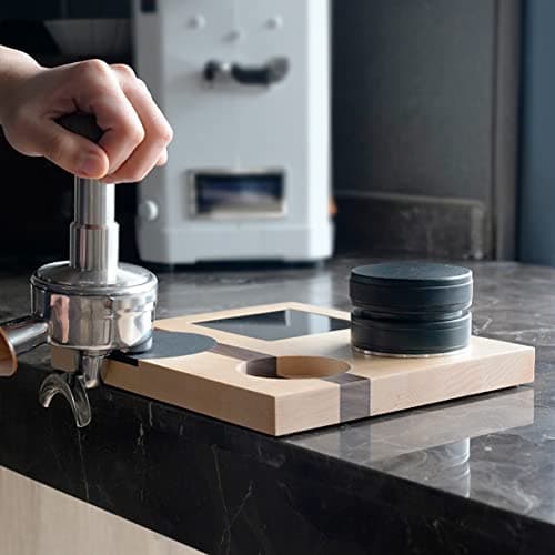watchget Espresso Tamper Station Holder with Mat, Pitcher Holder, Coffee Distributor Golden Accessories Walnut