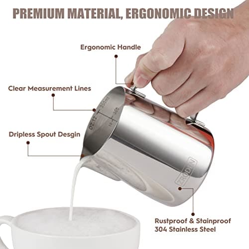 Stainless Steel Milk Frothing Pitcher for Espresso Machines