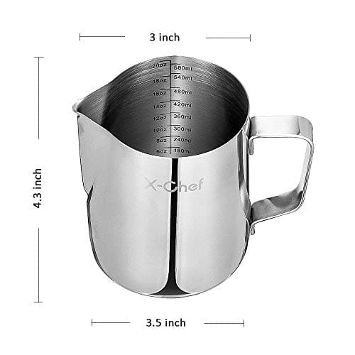 X-Chef 20 oz Metal Milk Frother Cup, Espresso Coffee Latte Frother (600 ml)