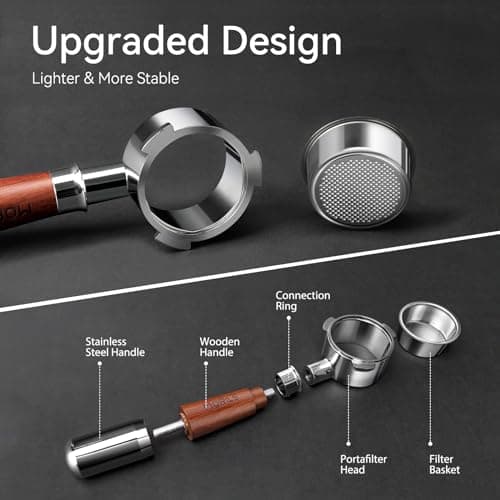 Breville 54mm Bottomless Portafilter, 3 Ears, Walnutwood Handle, Espresso Accessories