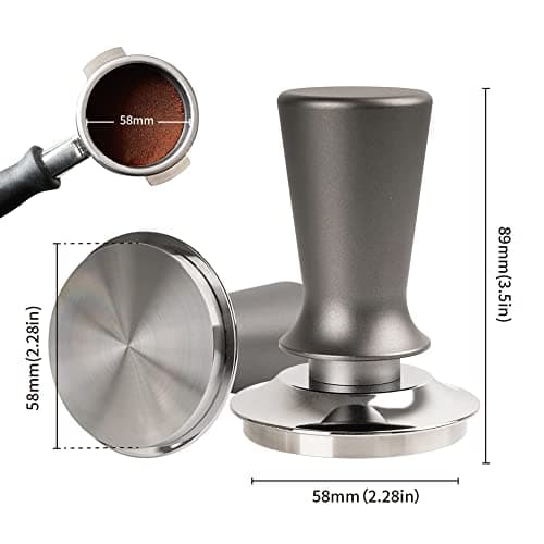 58mm Calibrated Espresso Tamper, Spring Loaded Stainless Steel Base, Silver Barista Accessory