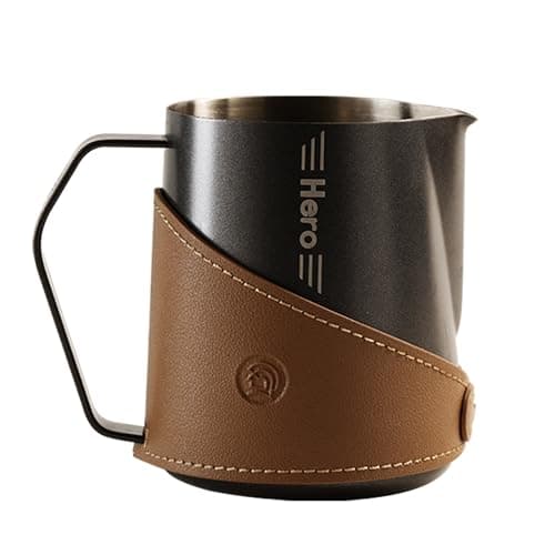 Bright 16oz 304 Stainless Steel Milk Frothing Pitcher with PU Leather, Premium Barista Tool