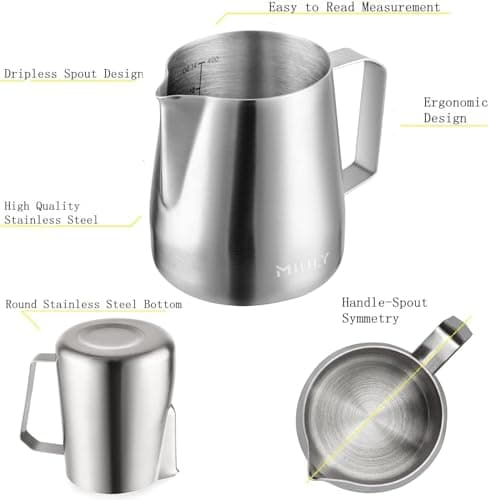Miuly 304 Stainless Steel Milk Frothing Pitcher, 14oz Steaming Cup