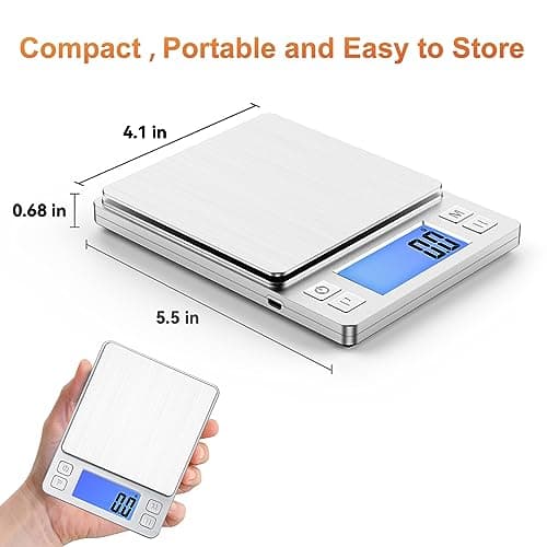 BOMATA Upgraded Small Precision Kitchen Scale, 0.1g Accurate, 3000g Capacity, USB Rechargeable, Jewelry Measuring Digita