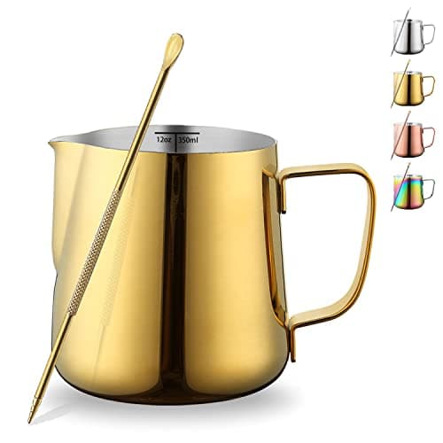 Kyraton Gold 12oz Milk Frothing Pitcher for Espresso Cappuccino Latte Art