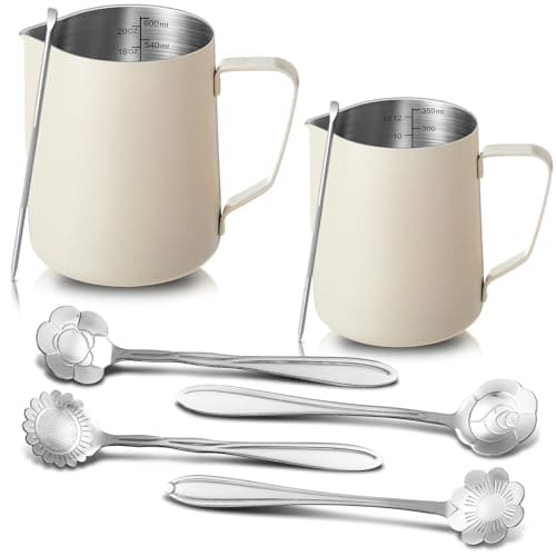 Irenare 12oz & 20oz Stainless Steel Milk Frother Set with Spoons & Pens for Kitchen Cafe(Silver)