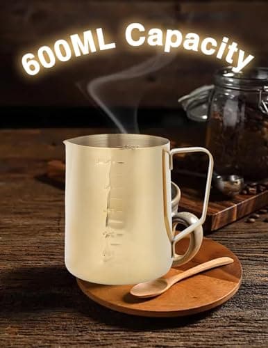 Stainless Steel 20 oz Gold Milk Frother with Cup & Handle, Perfect for Latte Art
