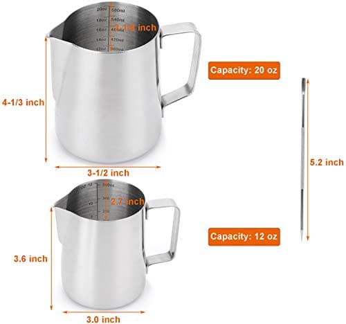 Nicunom 2-Pack 12oz & 20oz Espresso Milk Frothing Pitcher, Stainless Steel Steamer Cup