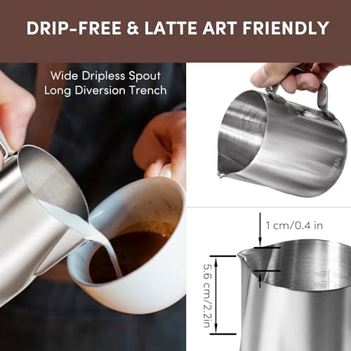 Wiresh 12oz Stainless Steel Milk Frothing Pitcher for Espresso, Latte and Cappuccino