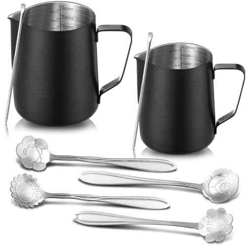 Irenare 12oz & 20oz Stainless Steel Milk Frother Set with Spoons & Pens for Kitchen Cafe(Silver)