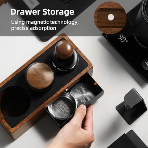 CH5529-OS Walnut Espresso Tamping Station with Magnetic Drawer for 51mm, 54mm, 8mm Tamper Accessories