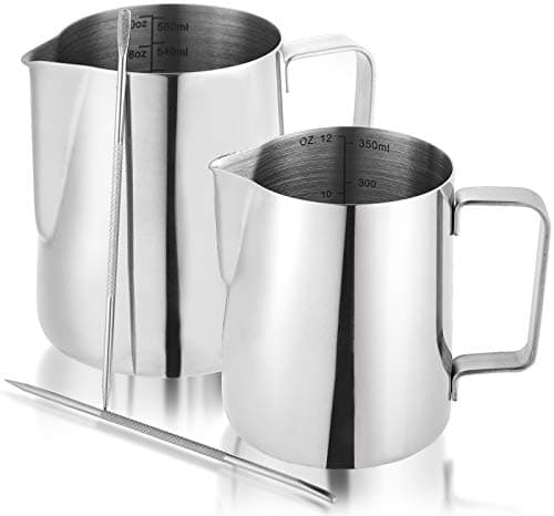 Nicunom 2-Pack 12oz & 20oz Espresso Milk Frothing Pitcher, Stainless Steel Steamer Cup