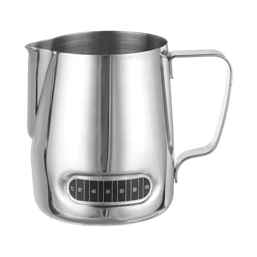 UXCELL 12oz Stainless Steel Milk Frother with Thermometer for Home Cafe Bar