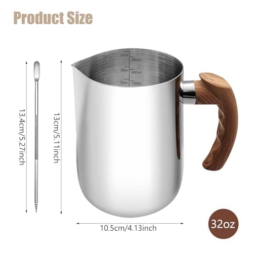 304 Stainless Steel 32oz Milk Frothing Pitcher with Handle and Scale