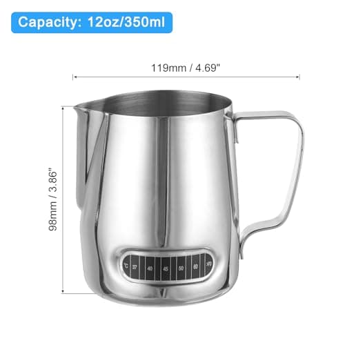 UXCELL 12oz Stainless Steel Milk Frother with Thermometer for Home Cafe Bar