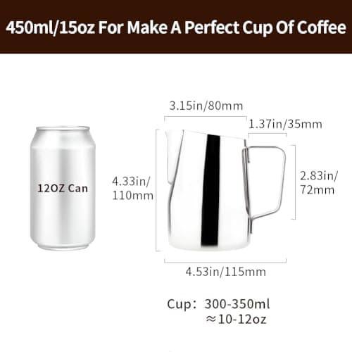 watchget Stainless Steel 15oz Frothing Pitcher for Espresso Machines Silver