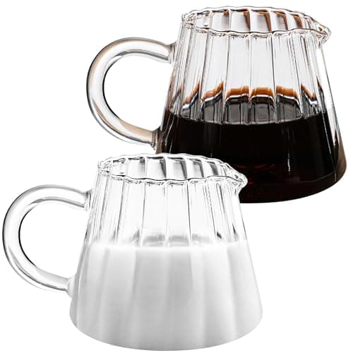 Elegant Wave Shaped 2 Pcs Small Glass Creamer Pitcher, 6 oz for Coffee, Milk, Tea
