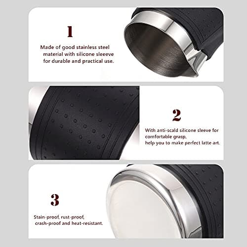 HOMEE 12oz Stainless Steel Milk Frothing Pitcher with Heat Resistant Silicone Grip