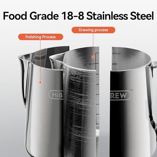 HIBREW Stainless Steel Milk Frothing Pitcher, 15oz Silver
