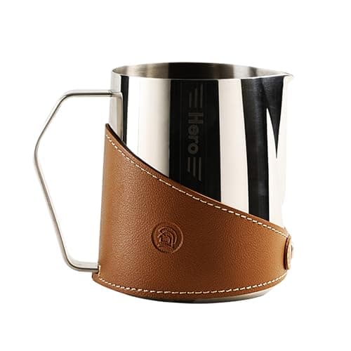 Bright 16oz 304 Stainless Steel Milk Frothing Pitcher with PU Leather, Premium Barista Tool