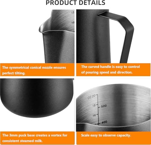Black Stainless Steel Milk Frothing Pitcher 20oz
