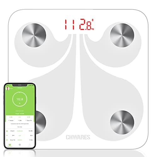 CHWARES Smart Digital Bathroom Scale, 400lbs, Black - BMI, Body Fat, Muscle Mass, Heart Rate, Rechargeable, 15 Metrics