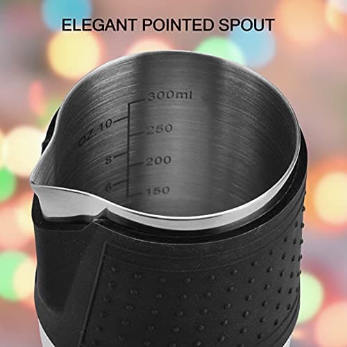 HOMEE 12oz Stainless Steel Milk Steamer Pitcher with Eagle Spout & Heat Resistant Grip, Silver