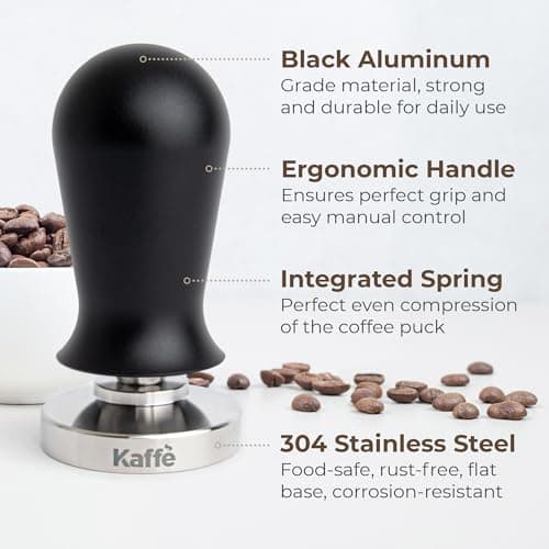 Kaffe 54mm Spring Loaded Tamper and Tamping Mat - Waterproof, Food Safe Silicone, Anti-Slip Coffee Tamper and Mat for Home Use