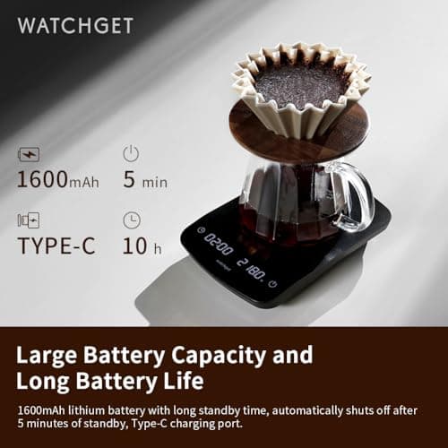 Coffee Scale with Timer, 2200g/0.1g Accurate, Digital Kitchen Scale, Black