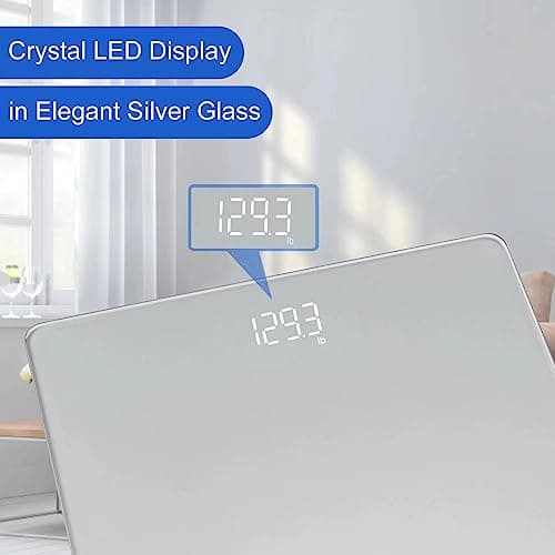 Homebuds Professional Bathroom Scale, 400lb, Crystal LED, Step-on, Silver